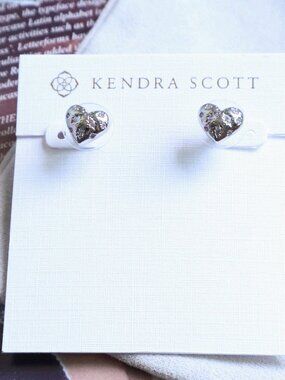 NEW Kendra Scott Holland Heart Stud Earrings Silver White CZ